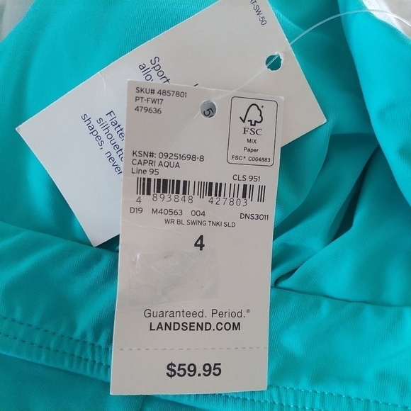 Land's End Sporty Racer back Straps Capri Aqua Tankini Swim Top 4 - Picture 6 of 11